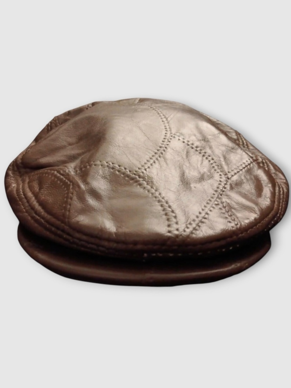 Vintage Leather Brown Newsboy Cabbie Beret Biker Adjustable Hat Cap